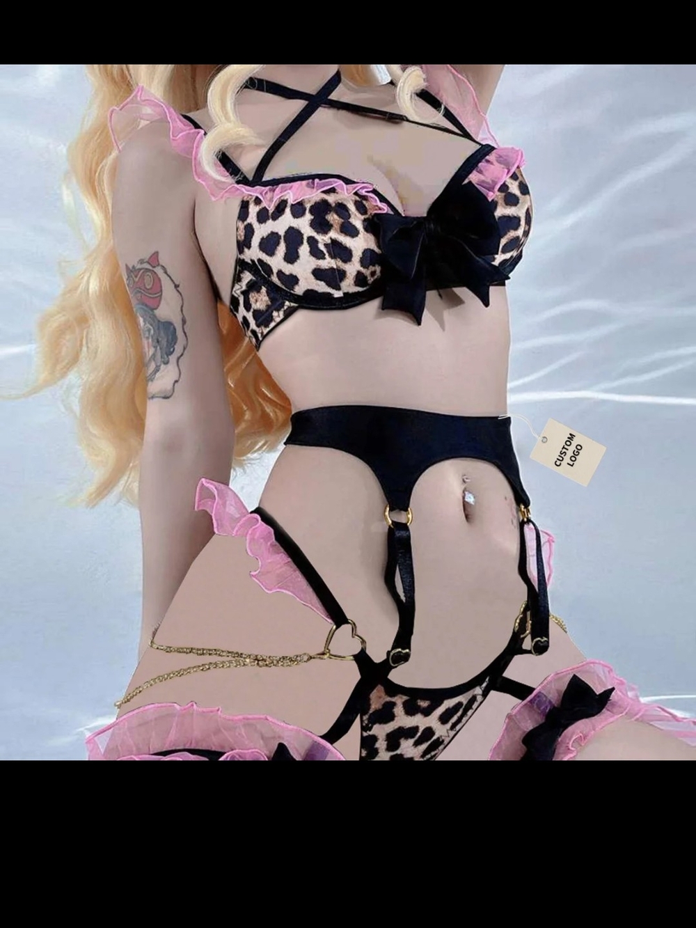 Delicate Pink & Black Sheer Lace Bra Set